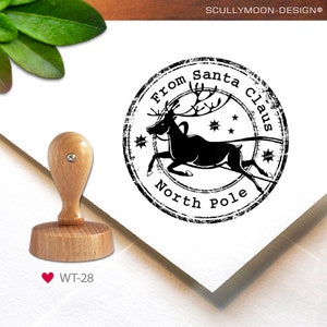 Timbre (WT-28) - Noël, 4 cm, rond, Père Noël, étiquette cadeau, Noël, timbre, Père Noël