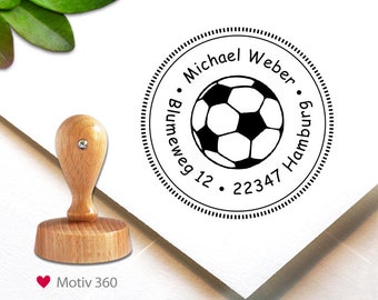 Stempel (360) - personalisiert, 4,0 cm, Adress-Stempel, Fussball, Stempel mit Adresse, custom stamp, personalized