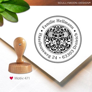 Stempel (471) - personalisiert, Adress-Stempel, 4 cm, Ornament, Floral, Stempel mit Adresse, custom stamp, personalized