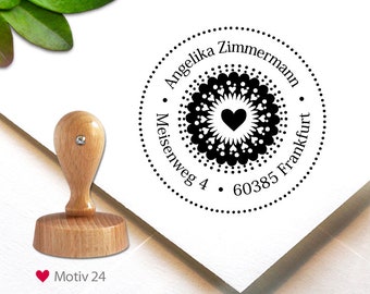 Stempel (24) - personalisiert, 4 cm Adress-Stempel, Herz,  custom stamp, personalized
