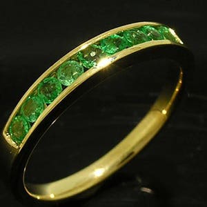 R165 Genuine 9K, 10K, 14K or 18K SOLID Yellow Gold NATURAL Emerald Half-Eternity Ring Channel-set Wedding Stackable Band