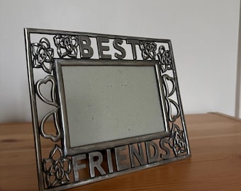 Vintage Y2K Silver Metal Best Friends Picture Frame - Kickstand Table Top Display -  3.5 x 5 print