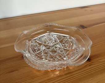 American Brilliant Cut Hawkes Crystal Ruffle Rimmed Bowl - Trinket Catchall Dish - Hawkes Emblem on Bottom - Cut Crystal