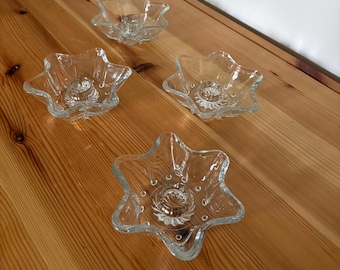 Set of 4 Vintage Glass Celestial Star Shaped Candlestick Holders