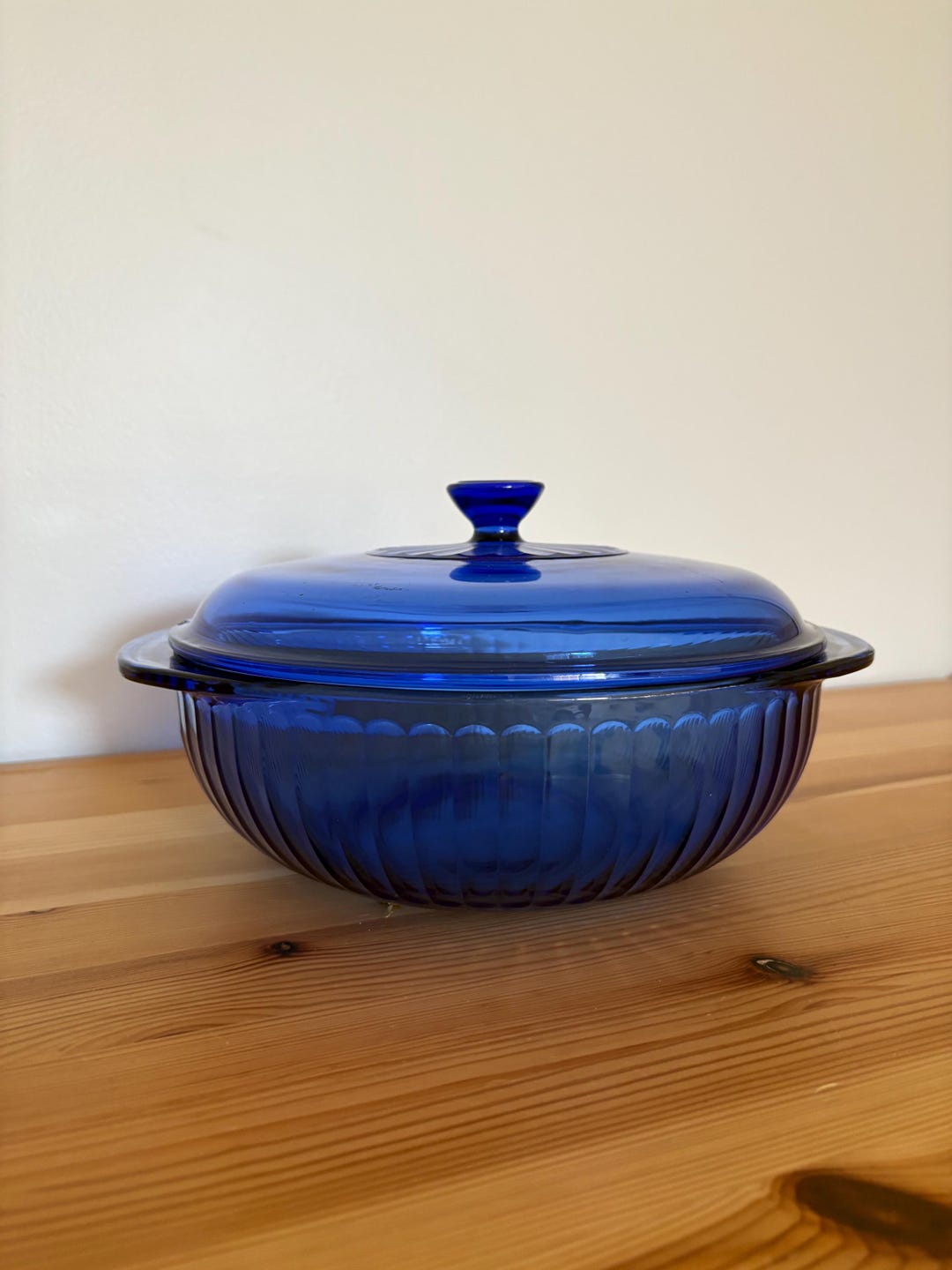 Vintage Cobalt Blue Ribbed Glass PYREX Covered Casserole 2 QT/ 2L Dish ...
