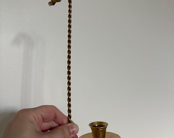 Vintage Solid Brass Hanging Chamberstick Candlestick Holder NEW IN PACKAGE - Braided Rope Tassle Detail with Hook - Hurricane Candle Holder