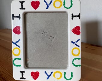 Vintage I Love You Ceramic Frame - Fetco - White with Colorful Lettering - 3.5x5