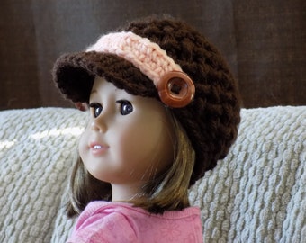 Crochet Doll Clothes, Newsboy hat for 18 inch dolls, Made in Canada