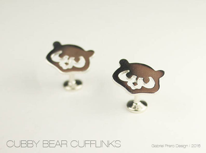 Chicago Cubs Cubby Bear Cufflinks Circa 1980s Style in silver image 2