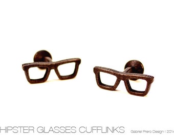 Matte Black Steel Hipster Glasses Cufflinks