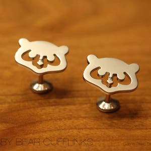 Chicago Cubs Cubby Bear Cufflinks Circa 1980s Style in silver image 1
