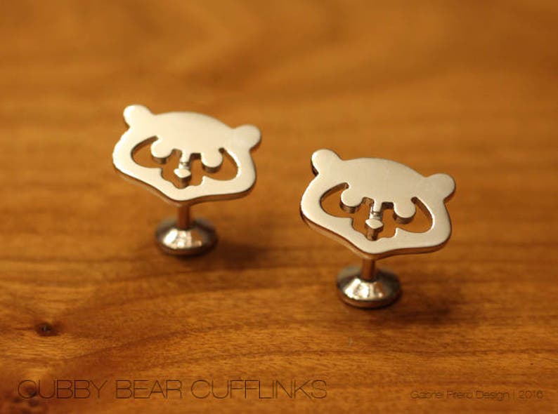 Chicago Cubs Cubby Bear Cufflinks Circa 1980s Style in silver image 1