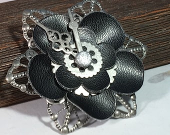 Clock Flower Steampunk Brooch Pin