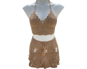 Two- Piece Crochet Swimsuit Cover Up