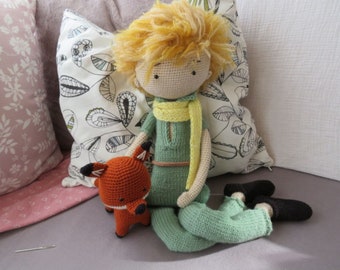 Der kleine Prinz mit Fuchs, große Schlenkerpuppe, Puppe, Amigurumi, Häkelpuppe, Einzelstück, Handarbeit, Erwachsene, Kind, Sosole , Deko,