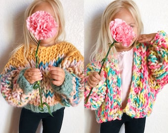 Confezione da 2 maglioni per bambini con motivi lavorati a maglia, pullover e cardigan