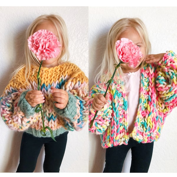 Confezione da 2 maglioni per bambini con motivi lavorati a maglia, pullover e cardigan