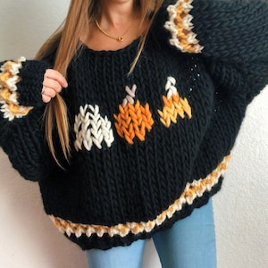 Old skool halloween pullover sweater wool knitting pattern