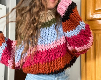 Karianna cropped turtleneck striped pullover sweater knitting pattern