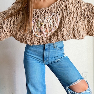 Tangled heart crop sweater knitting pattern pullover