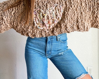 Tangled heart crop sweater knitting pattern pullover