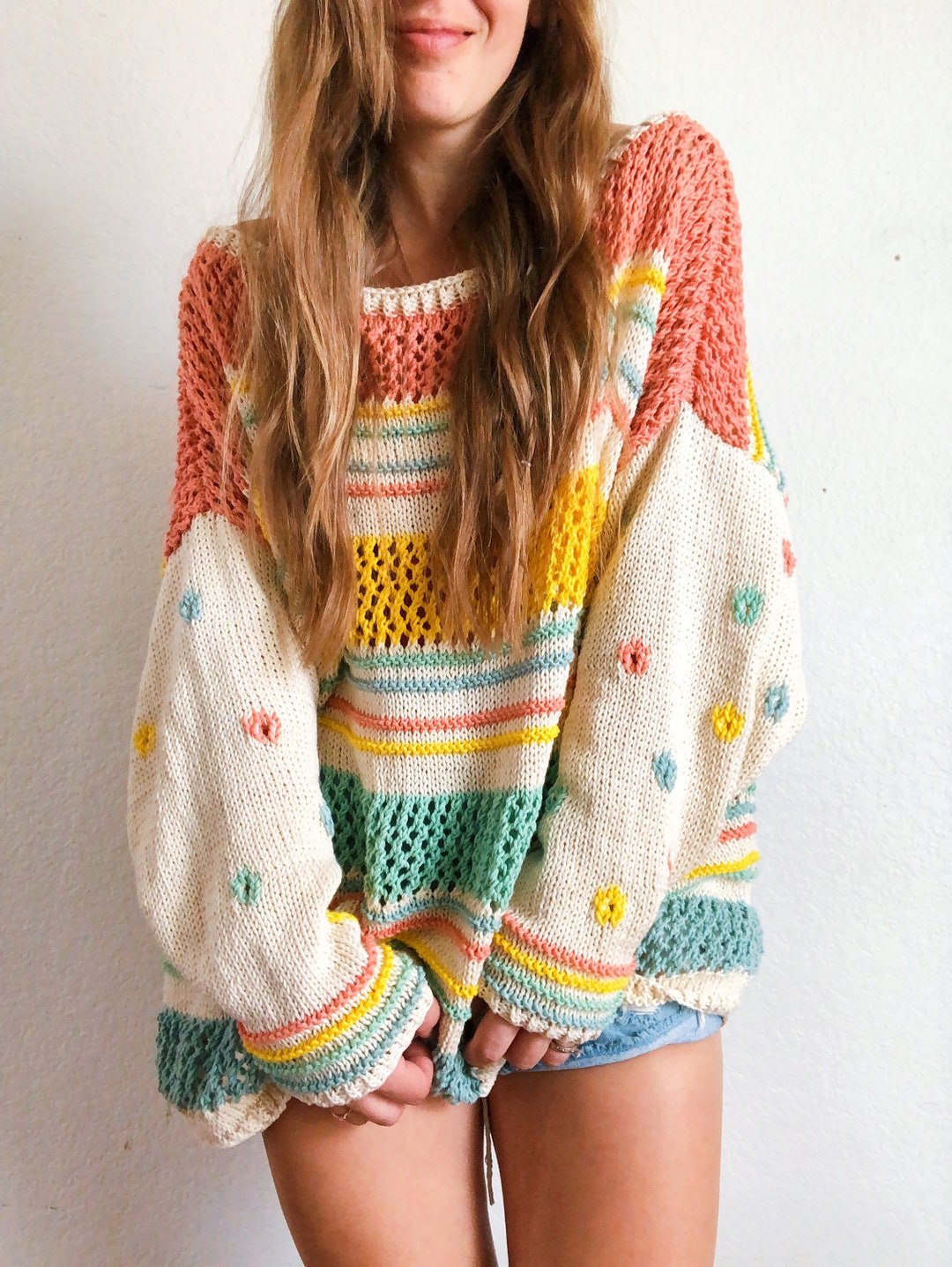 Summer Daisy Cotton Pullover Sweater Knitting Pattern - Etsy