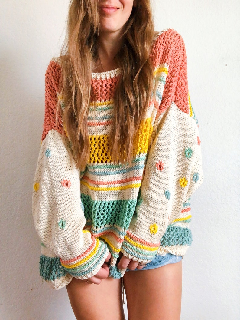 Summer daisy cotton pullover sweater knitting pattern image 1