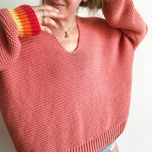 Babs Sweater Cotton Pullover v neck knitting pattern oversized image 5