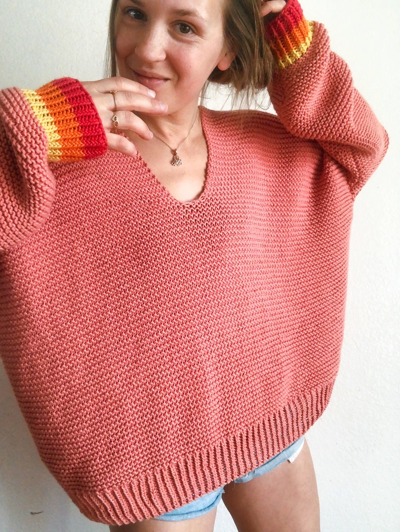 Babs Sweater Cotton Pullover v neck knitting pattern oversized image 5