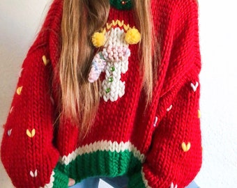 Christmas snowgirl winter pullover sweater knitting pattern