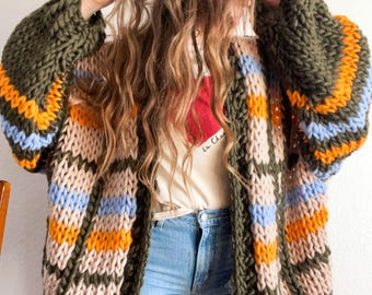 Flynn plaid chunky cardigan knitting pattern