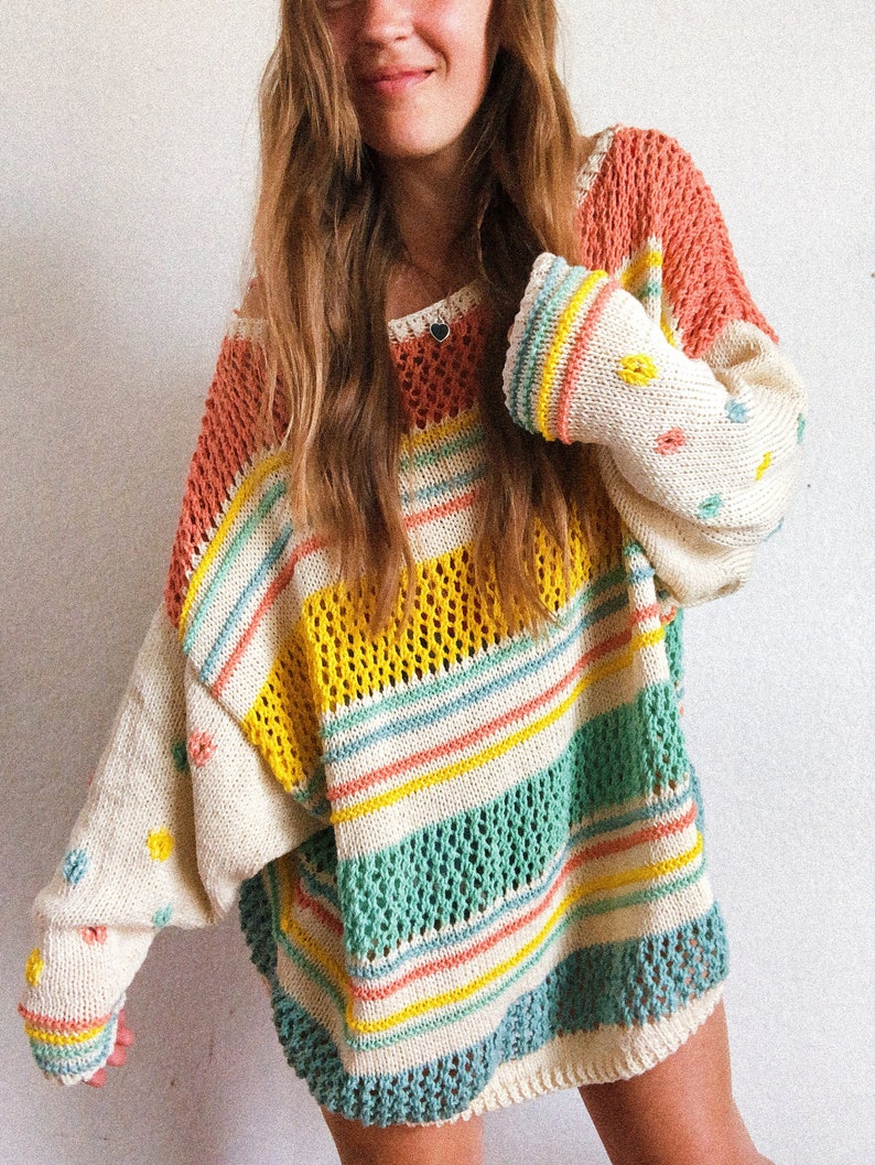 Summer daisy cotton pullover sweater knitting pattern image 2
