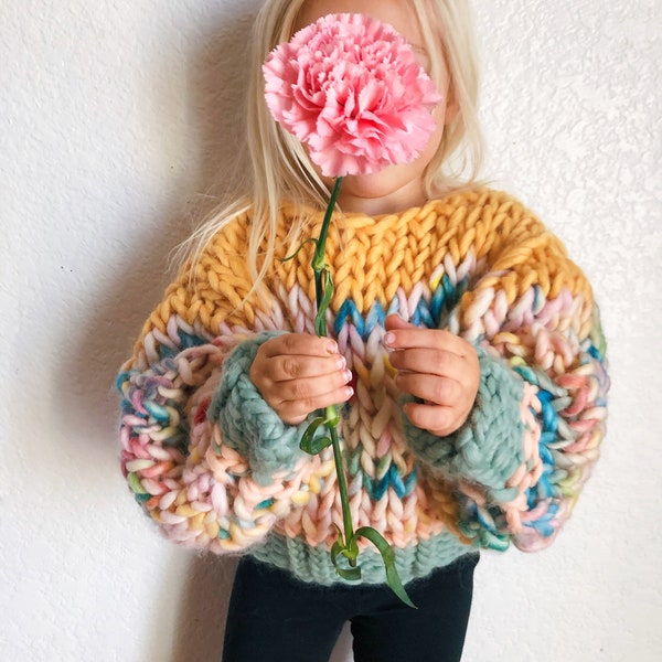 Maglione Little Cuddles lavorato a maglia, maglione per bambini in lana grossa