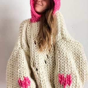 Love Big hooded pullover sweater knitting pattern