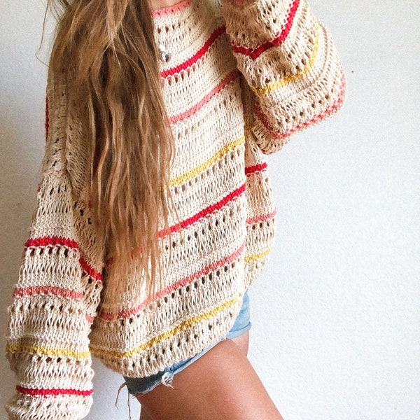 Inez Summer Sweater pullover in cotone con motivo a maglia