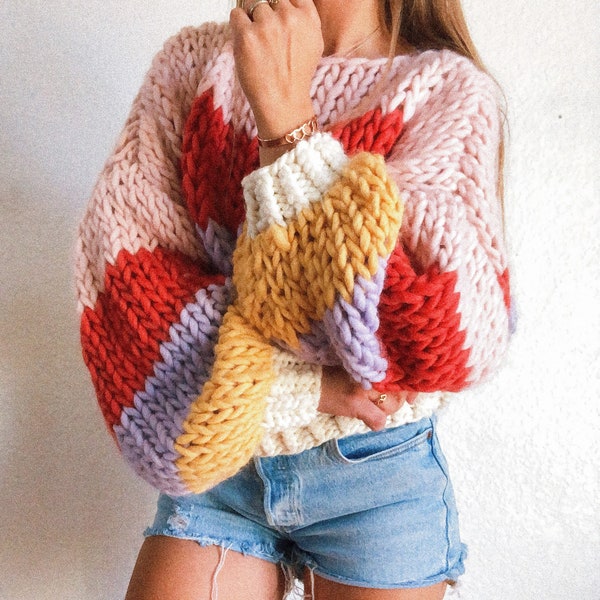 Cropped Striped Winter Sweater knitting pattern