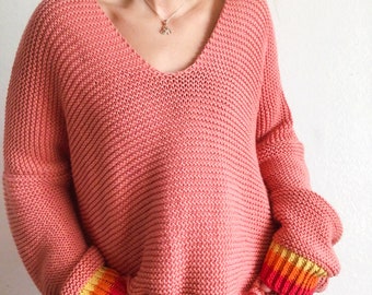 Babs Sweater Cotton Pullover v neck knitting pattern oversized