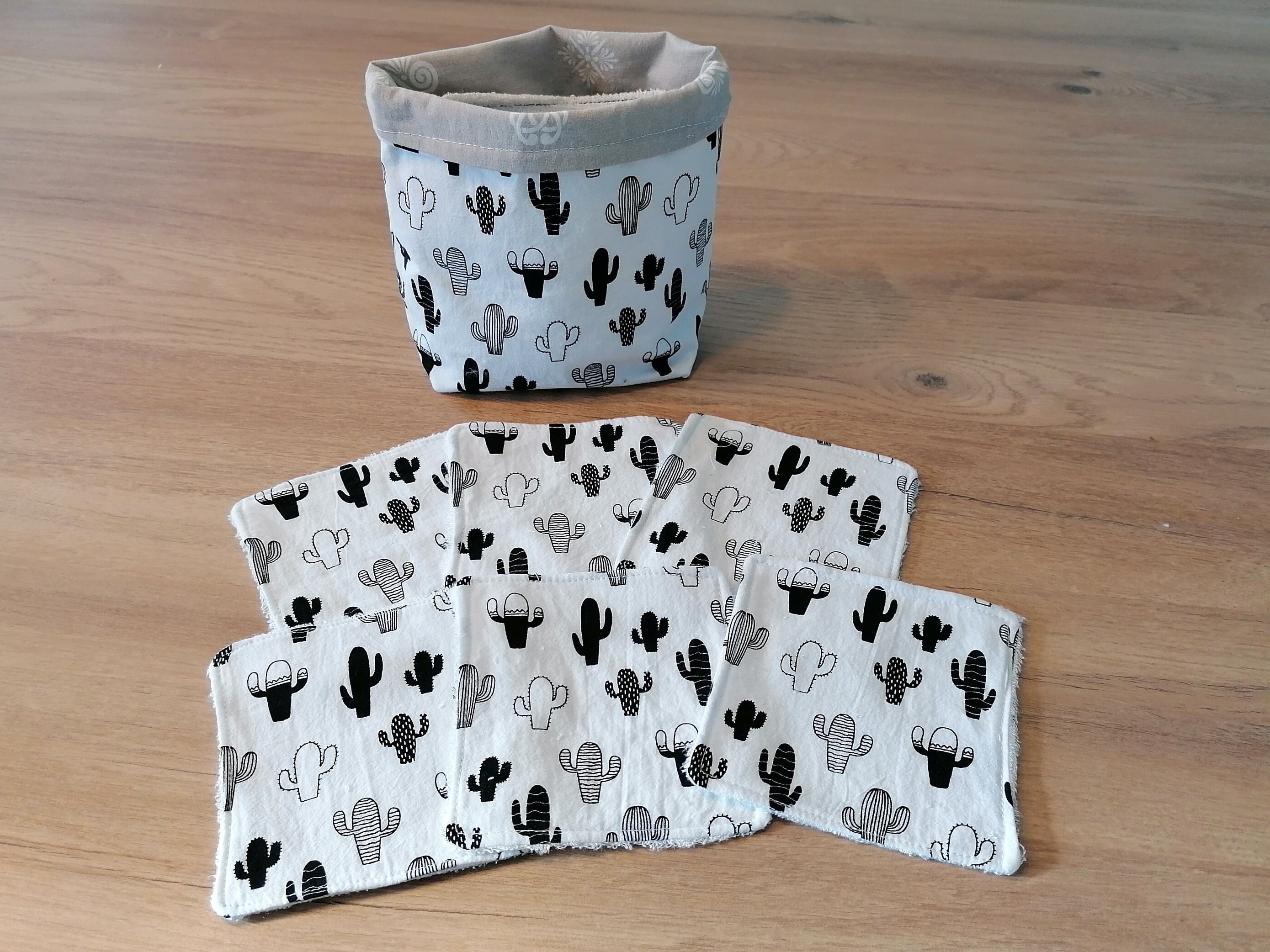 Ecologie - Lot Lingette Lavable et Sa Panière Éponge Bambou Démaquillante Cactus