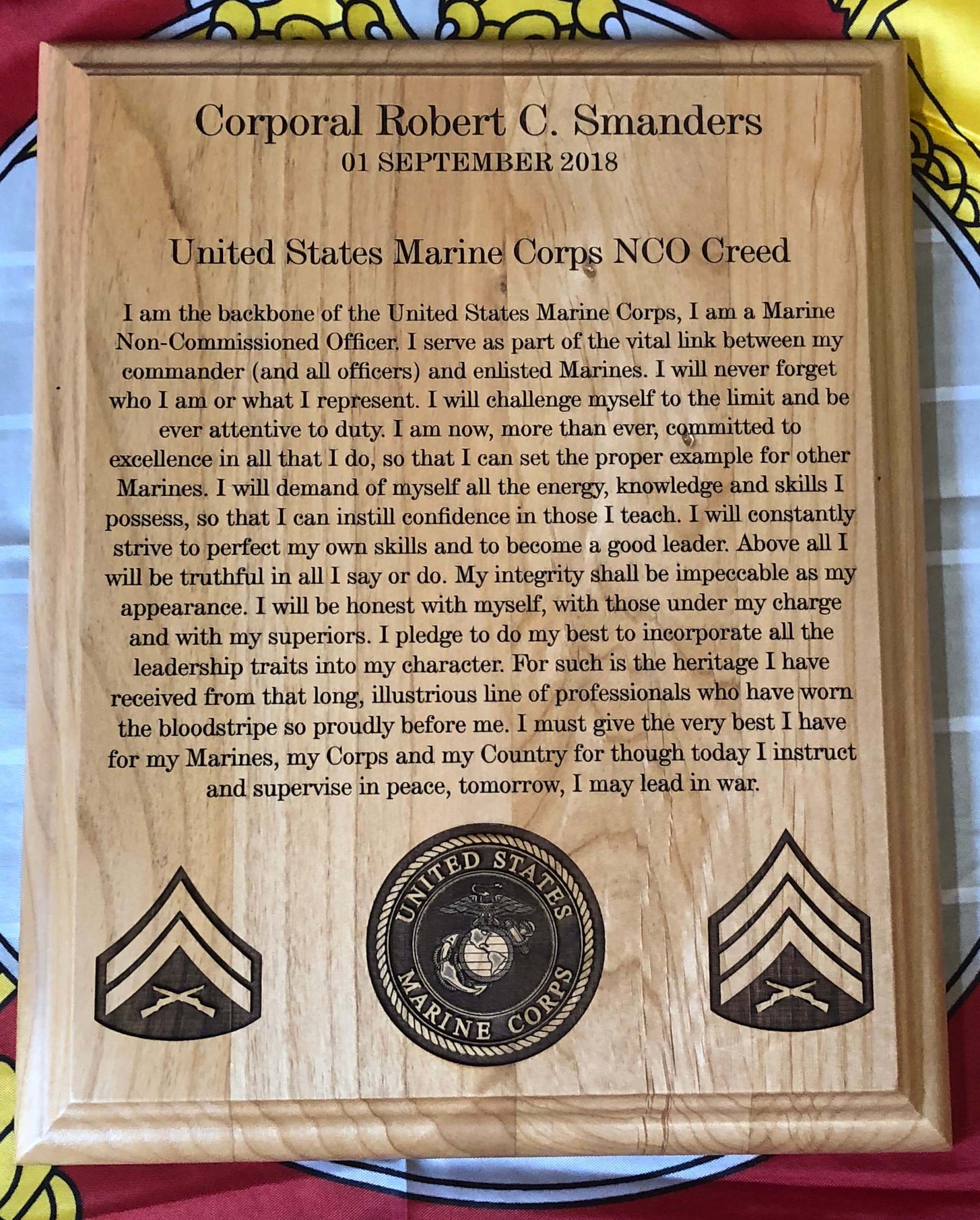 Printable NCO Creed Certificate