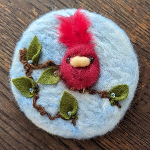 REUBEN Red Bird - easy mixed media fiber arts - needle felting pattern for beginners