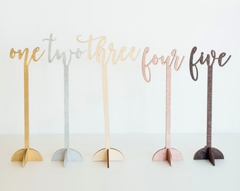 Freestanding Script Table Numbers Set of 5 to 25 in "Audrey", Wood Table Number, Table Number for Chic Weddings, Event Table Number