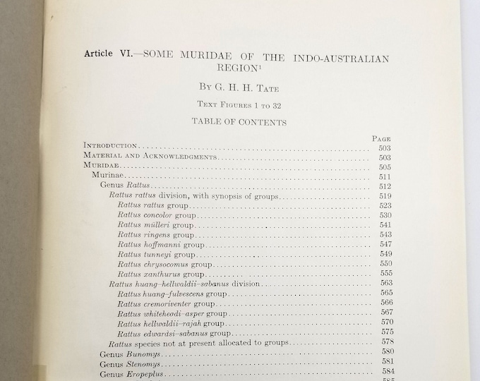 Some Muridae of the Indo-Australian Region by G.H.H. Tate Hardcover Bulletin of the American Museum of Natural History 1936