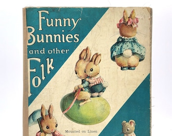 Funny Bunnies and other Folk 1920s McLoughlin Bros ~ Vintage ~ Linen ~ Children's ~ Nursery Rhymes ~ Animals