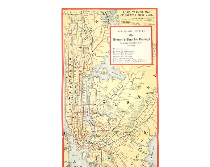 Rapid Transit Map of Greater New York [circa 1924] Ohman Map Co ~ subways, elevated lines, ferries, ~ interboro & Brooklyn-Manhattan Transit