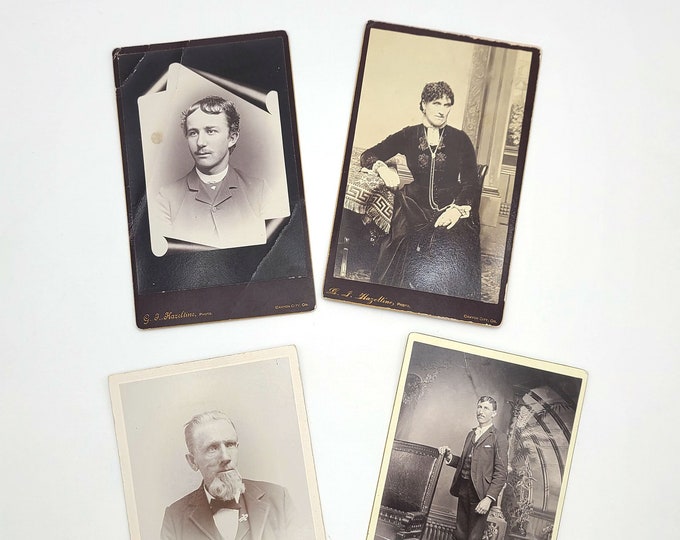 4 Antique cabinet cards from Canyon City, Grant County, Oregon - George (G.I.) Hazeltine's Studio