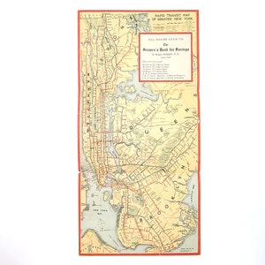 Mapa de tránsito rápido del área metropolitana de Nueva York [circa 1924] Ohman Map Co ~ subterráneos, líneas elevadas, transbordadores, ~ Interboro y Brooklyn-Manhattan Transit