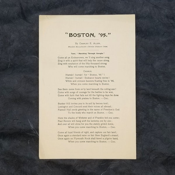 Boston '95 Hymn by Charles E. Allen 1895 Massachusetts Christian Endeavor Union ~ International Convention