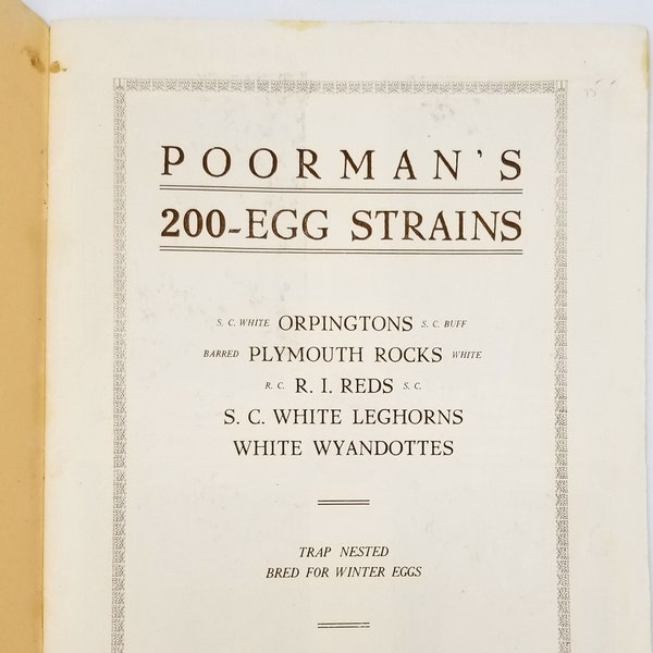 John G. Poorman's 200 Egg Strains 1921 Poultry - Tinley Park, Illinois - Brooding - Hens - Antique Chicken Catalog