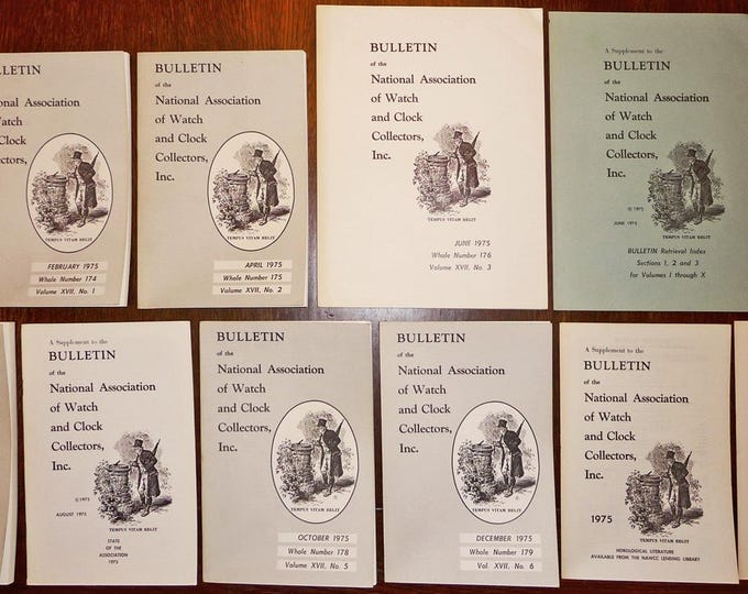 NAWCC Bulletin 1975 Full Year + Index & Supplements ~ National Watch and Clock Collectors ~ Horology
