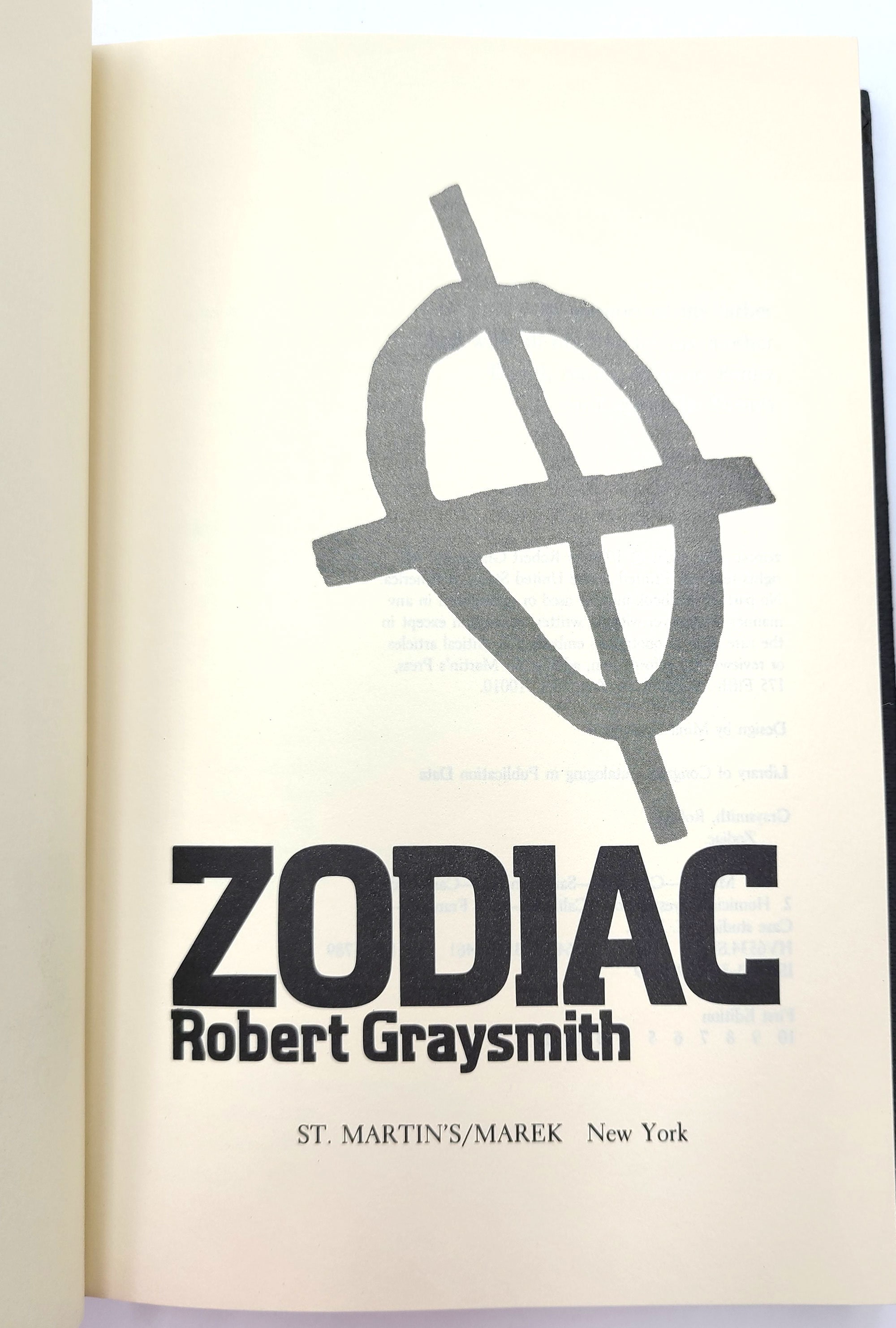 Zodiac by ROBERT GRAYSMITH 1986 First Edition Serial Killer Homicide True Crime